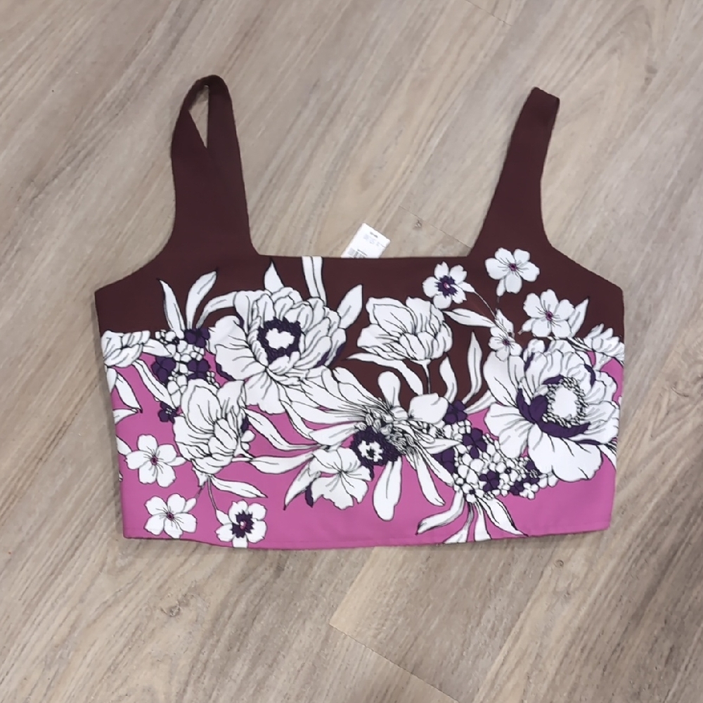 Express Floral Crop Top in Brown and Pink